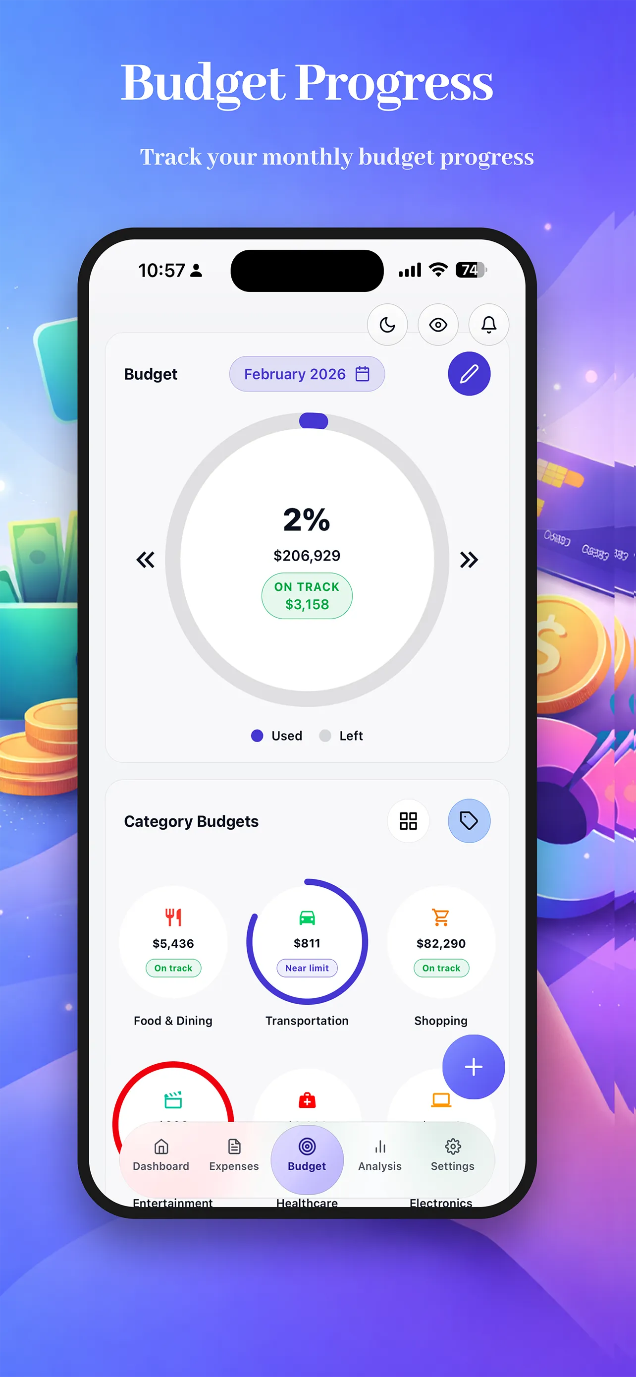 Expense Tracker app categories screen