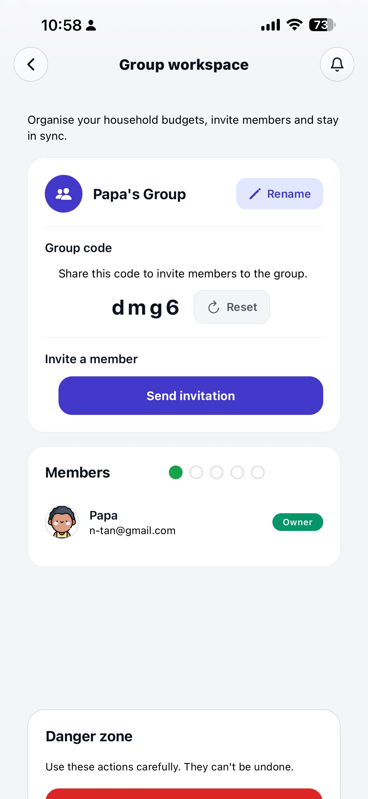 Group feature for shared household finances
